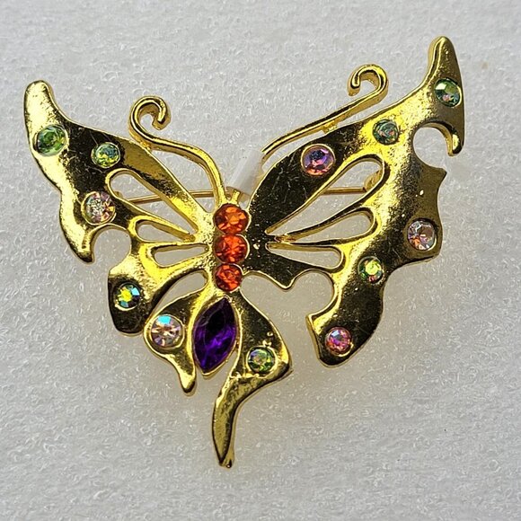 Gold Filigree Butterfly Brooch - Picture 12 of 12